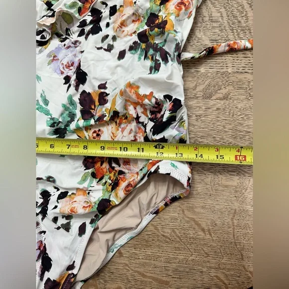 Anthropologie Allihop Ruffle Floral Halter Ruching Tie Waist One-Piece Swimsuit - Picture 12 of 13